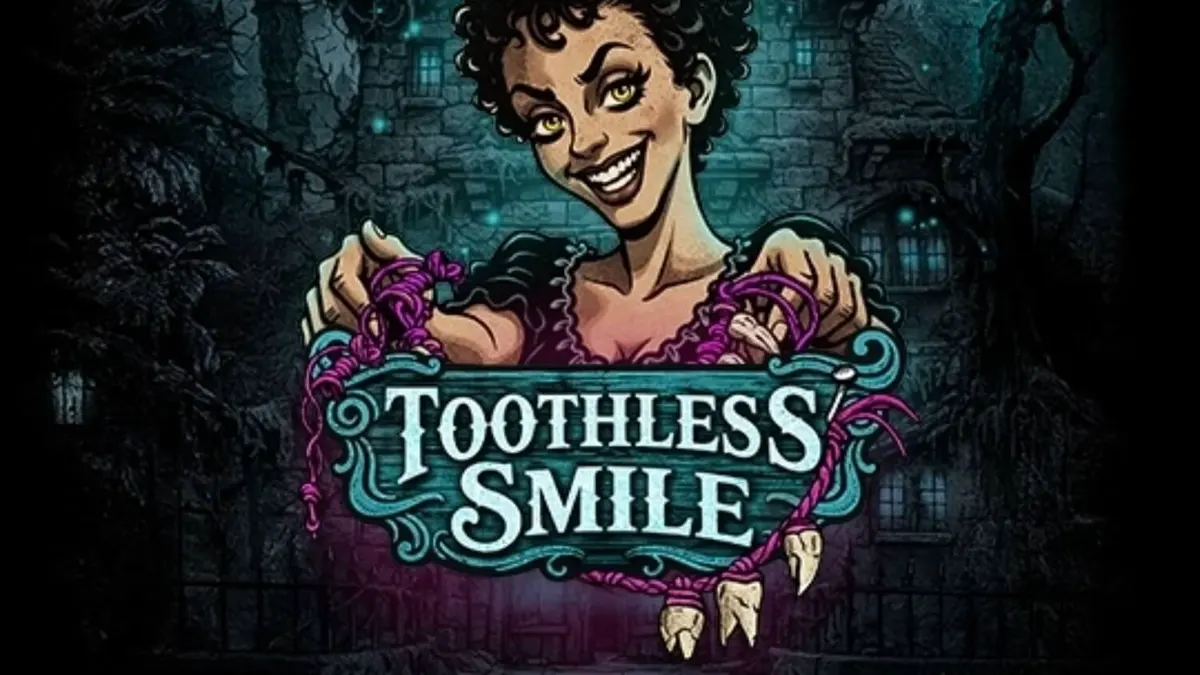 Tampilan visual slot Toothless Smile dengan tema horor dokter gigi yang mencekam